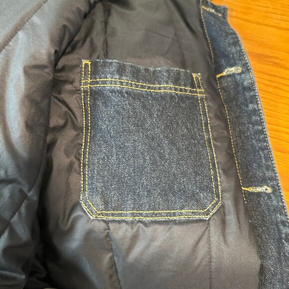 H&M Insulated Sherpa Collar Denim Trucker Puffer Jacket Jean Jacket, Blue - Picture 12 of 14